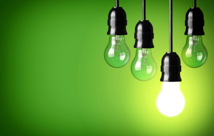 lightbulbs on green background
