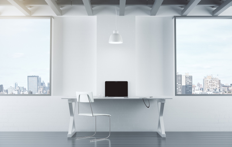 minimalist workspace in a large city
