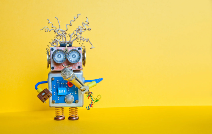 cute chatbot on yellow background