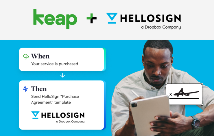 Keap and HelloSign logos with product imagery below