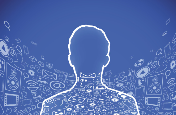 social media head outline on blue background
