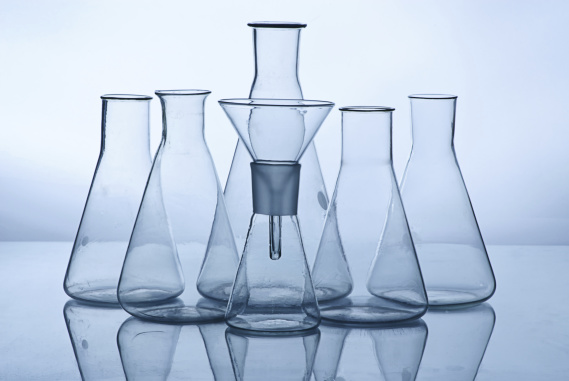 funnels and beakers for chemistry