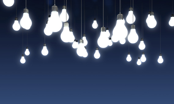 light bulbs on blue background