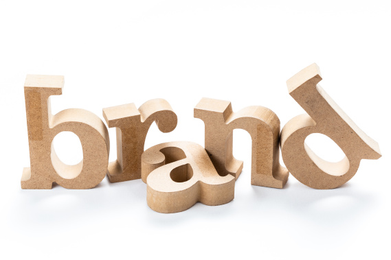 Box letters spelling out brand