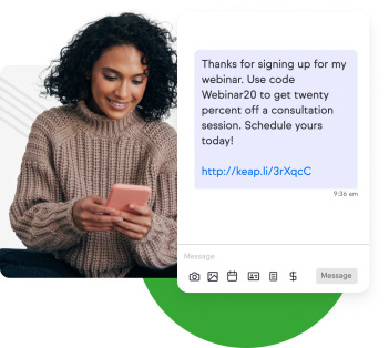 Graphic of a woman receiving a confirmation via text message