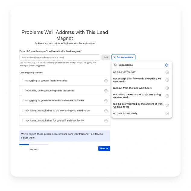 Keap in app info input ai suggestions