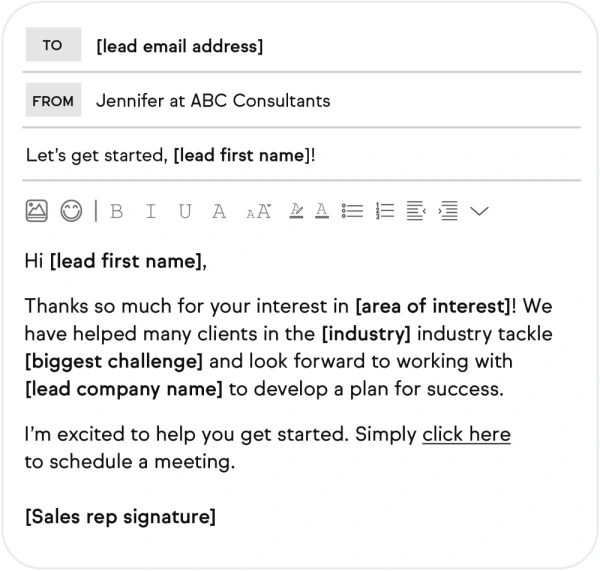 Screenshot of email template