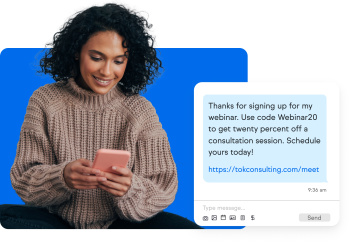 Graphic of a woman receiving a confirmation via text message