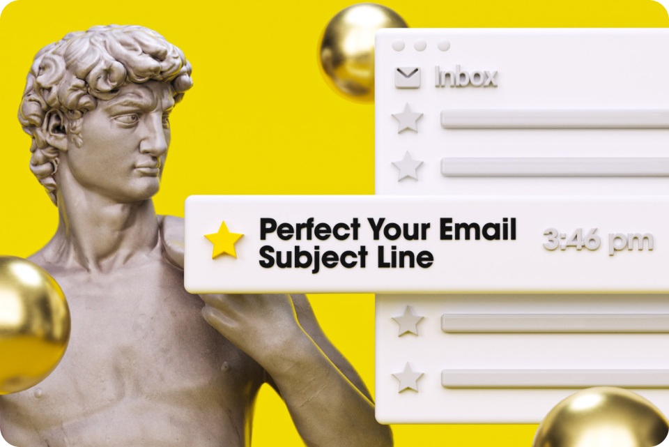 Graphic showing Michelangelo viewing perfect email subject lines in his inbox