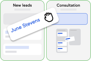 Graphic of moving a lead through stages, from New Leads to Consultation.