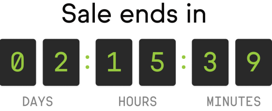A time counter with the words Sale Ends In above it
