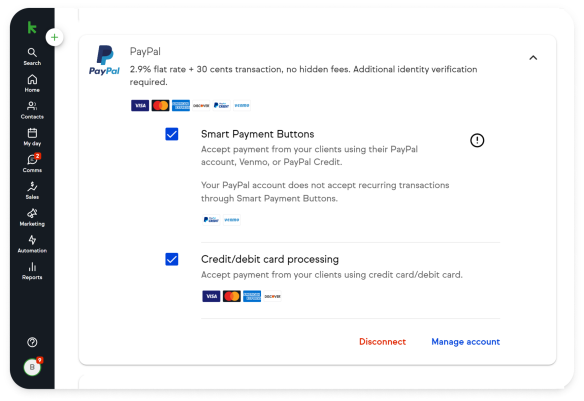 PayPal in the Keap app