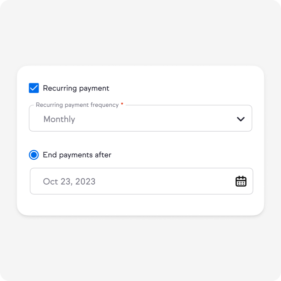 Illustration of setting up a recurring payment in Keap Pro