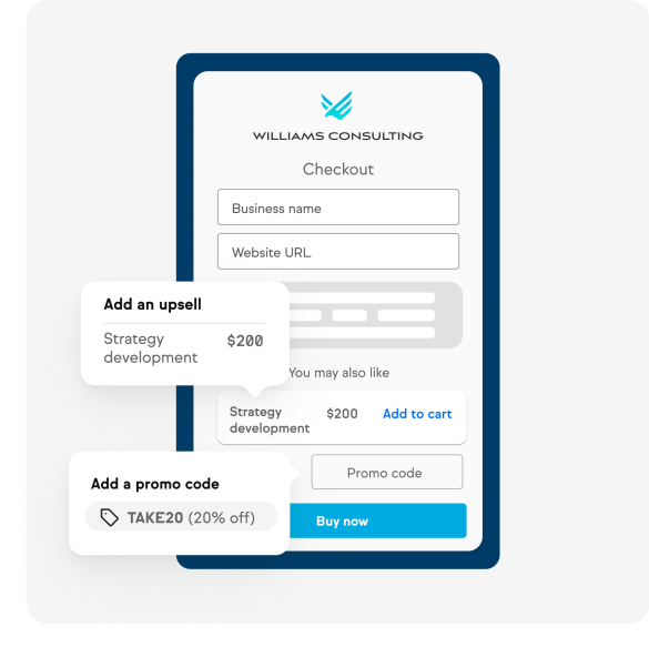 Graphic showing upsells and promos in the checkout form
