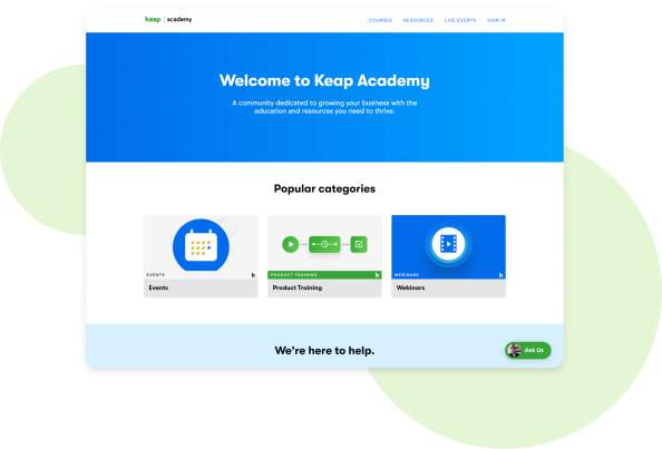 Keap Academy welcome page