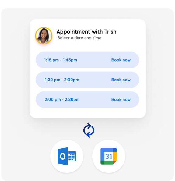 Graphic showing that your calendar can be integrated with Google or Outlook
