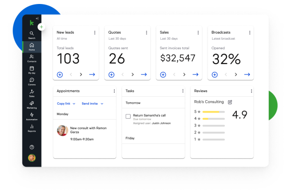 Graphic showing the Keap product dashboard