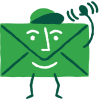 Icon showing an envelope man waiving