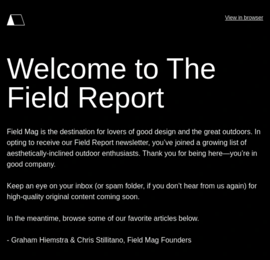 The Field Report email example. Full copy in The Field Report link below.