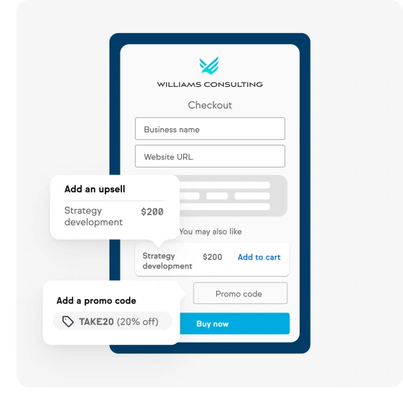 Graphic showing upsells and promos in the checkout form