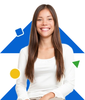 Woman smiling with graphic behind her