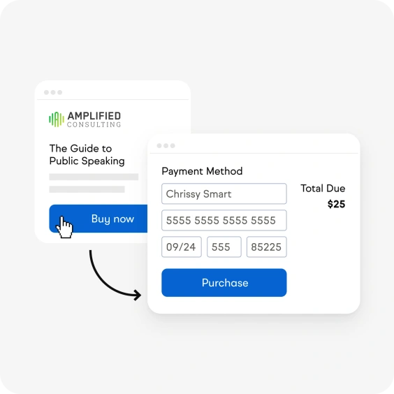 UI elements showing streamlined payment experience