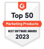 Top 50 in G2 Marketing Products 2023 Badge