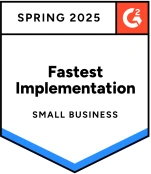 G2 badge spring 2025 - fastest implementation small business