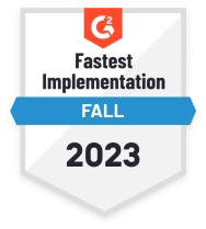 G2 award badge for fastest implementation fall 2023