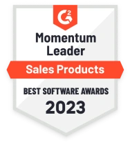 G2 award badge for momentum leader sales products 2023