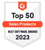 G2 award badge for Top 50 sales products 2023