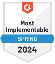 G2 award badge for Most Implementable Spring 2024
