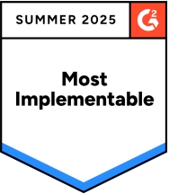 G2 award badge for Most Implementable