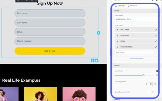 Sign up in app example