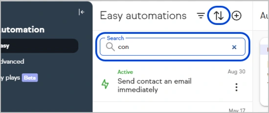 Search automation in app example