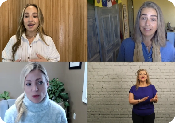 four images of women speaking in video call