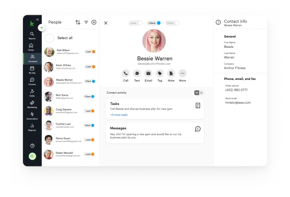Screenshot of the Contacts page in the Keap app.