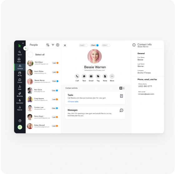 Keap contact record dashboard in app example