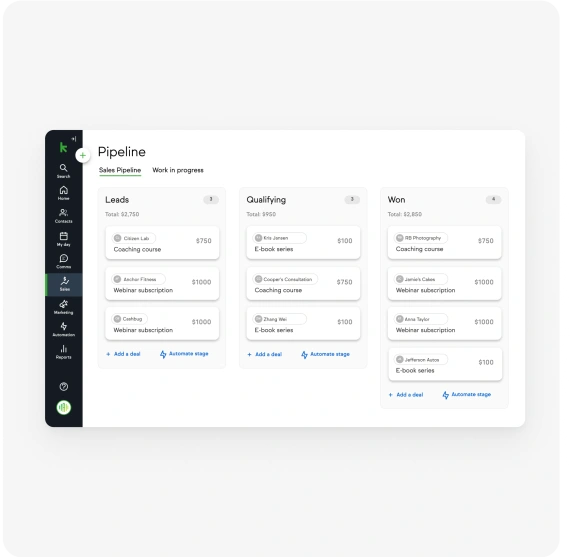 Keap pipeline in app example