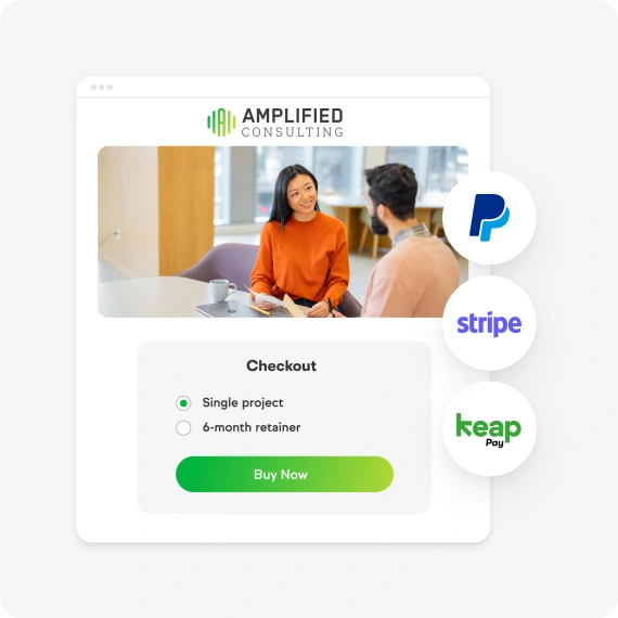 Example of Keap payment partners and automated payment platform