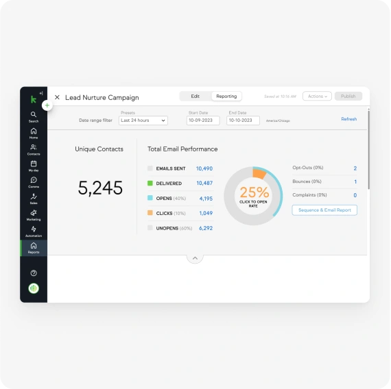 Keap dashboard