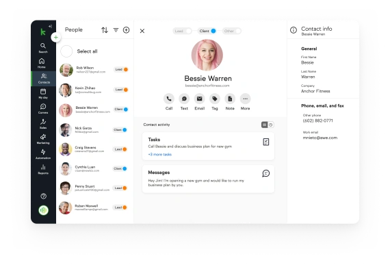 Keap dashboard in app