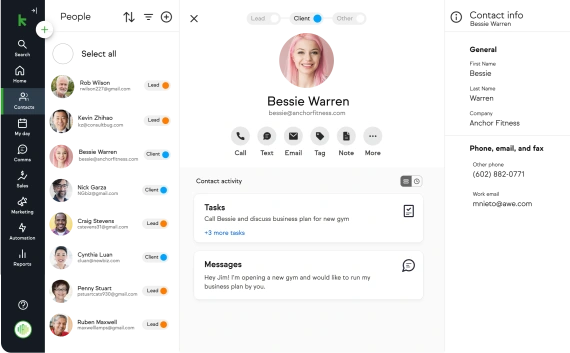 Screenshot of the Keap app with leads