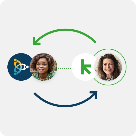 Graphic showing Keap and AxisCare logos with people headshots