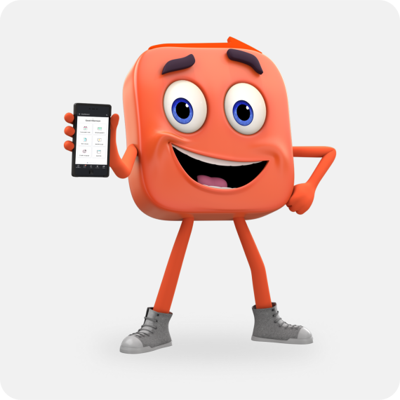 Thryv mascot holding a cellphone