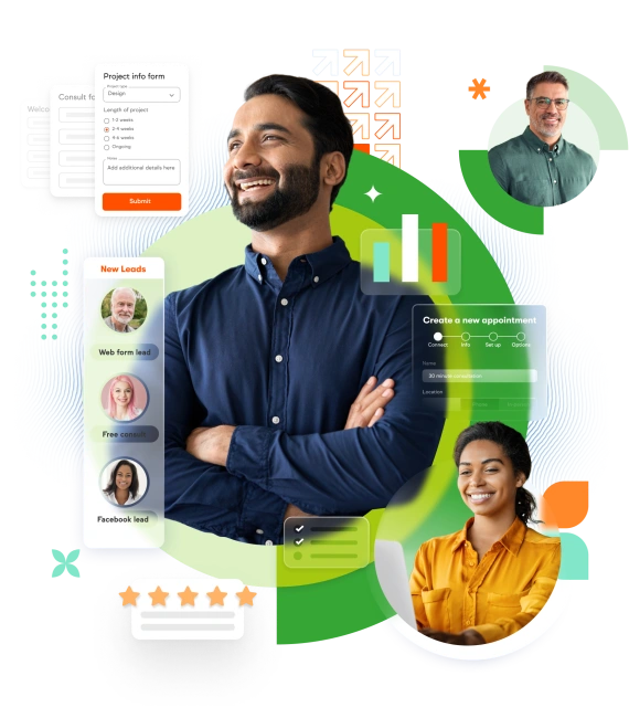 Man smiling with statistics overlay