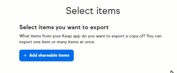 Small clip of selecting items to export in Keap app