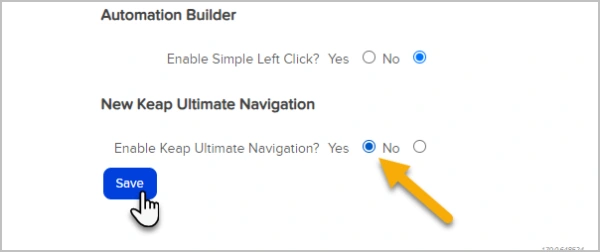 Example of enabling Keap Ultimate Navigation in Keap app
