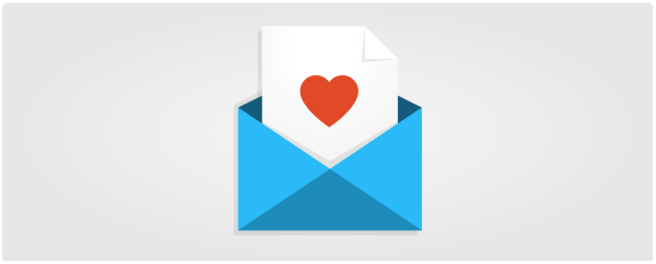 Illustration of envelope and letter with a heart on it