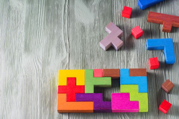 colorful wooden block puzzle pieces